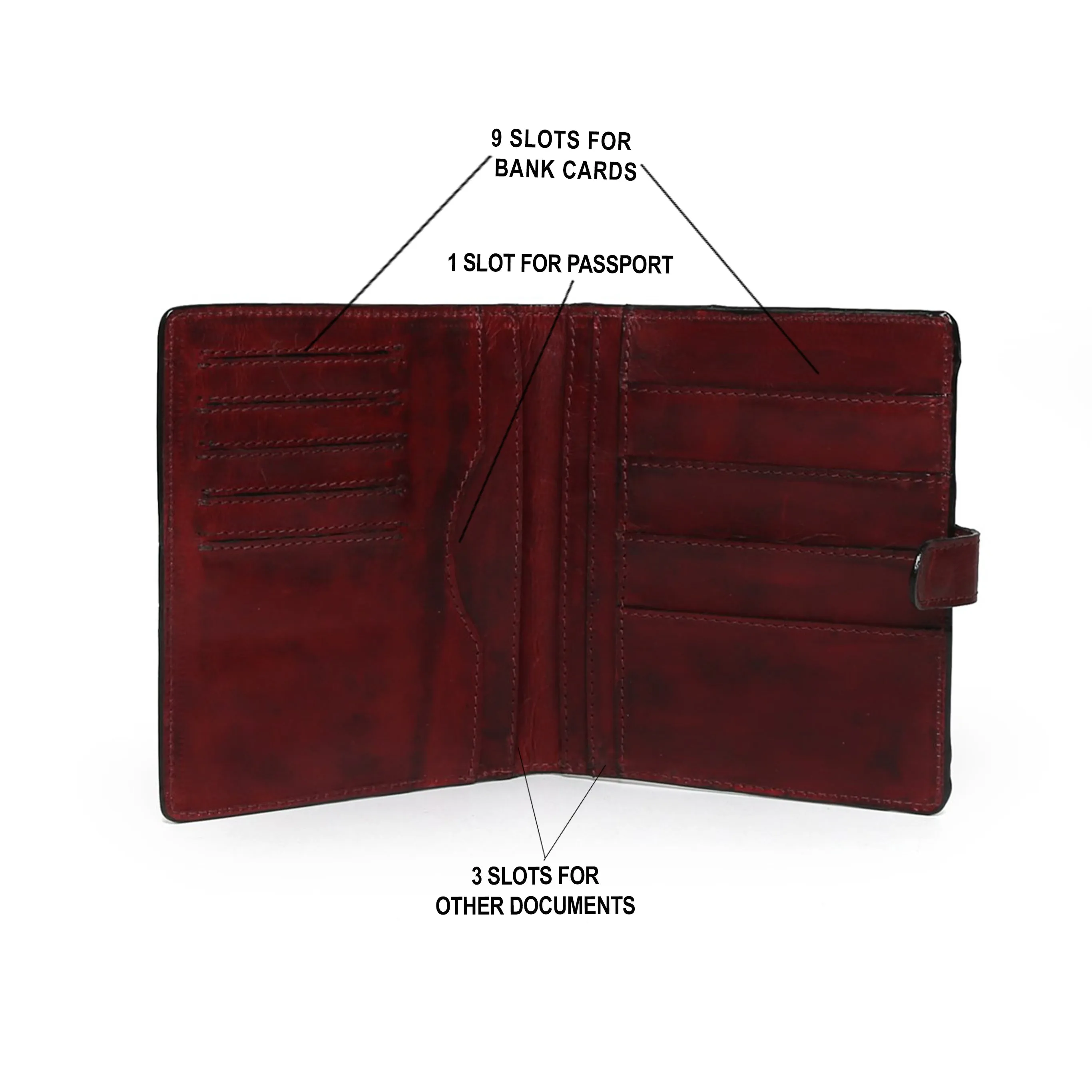 Wine Passport Holder Two Fold Button Lock Genuine Leather