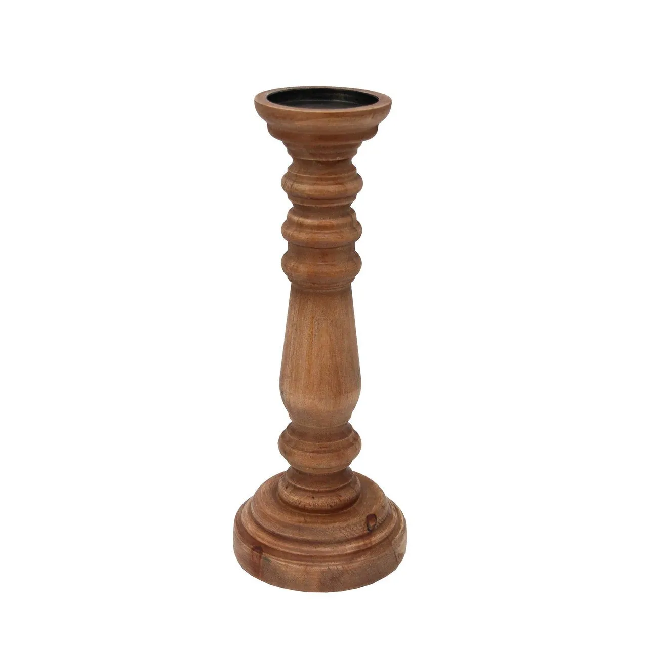 WOOD 14", CANDLE HOLDER WASHED, BROWN