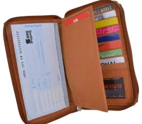 Zip Around Genuine Leather Tan Checkbook Credit Card ID Holder Ladies Wallet