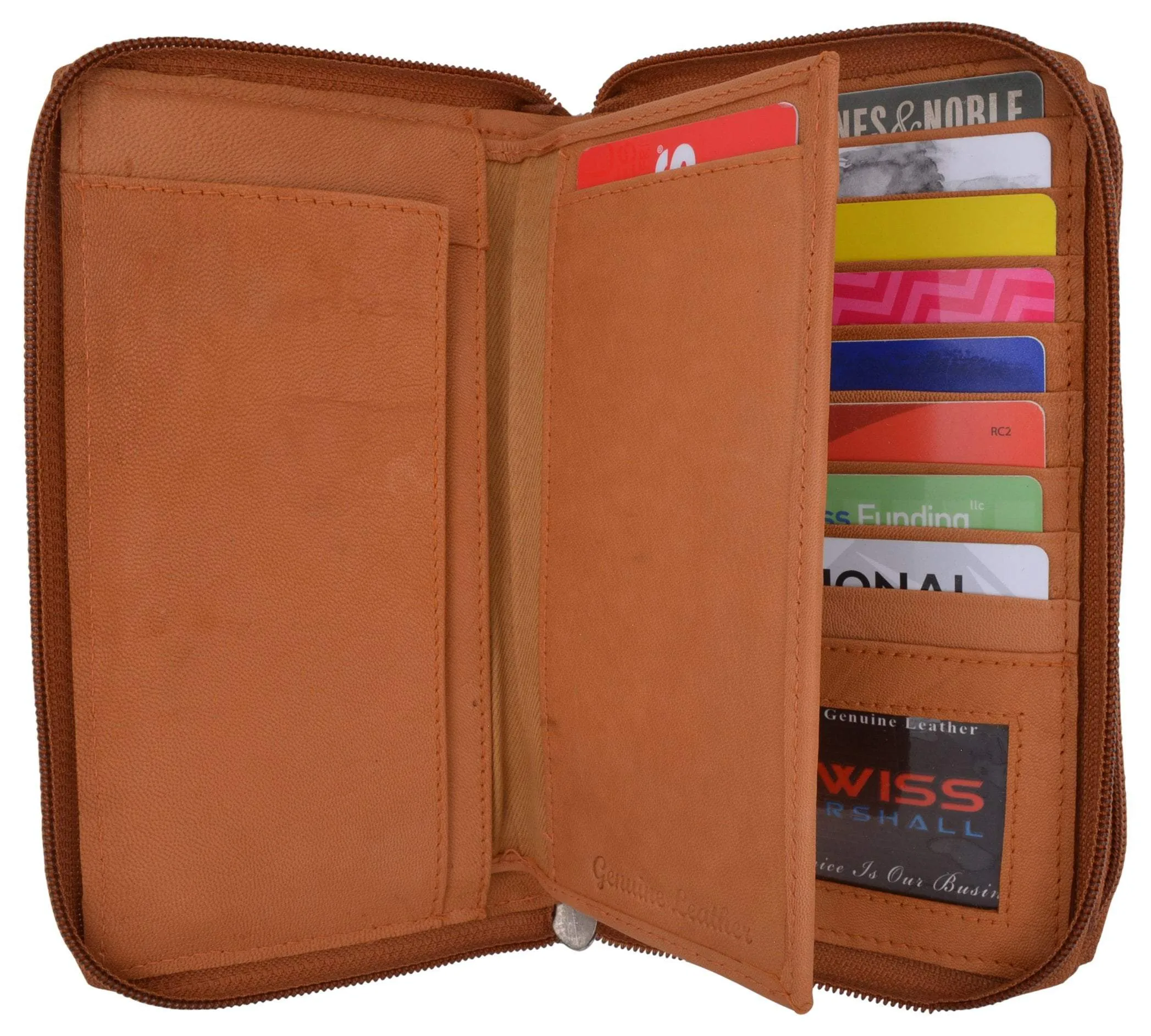 Zip Around Genuine Leather Tan Checkbook Credit Card ID Holder Ladies Wallet